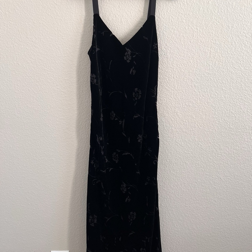 Sz 8 Black Velvet Burnout Dress Y2K Silk Blend Maxi NWT Lined Banana Republic - Picture 8 of 8